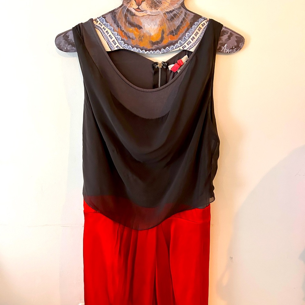 Art gallery grey and orange draped dress